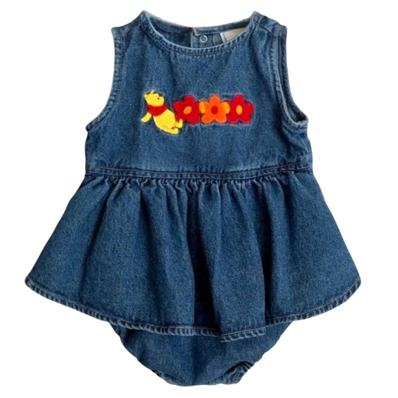 Disney Other - Vintage Disney Winnie The Pooh Denim Dress with Snap Bottoms